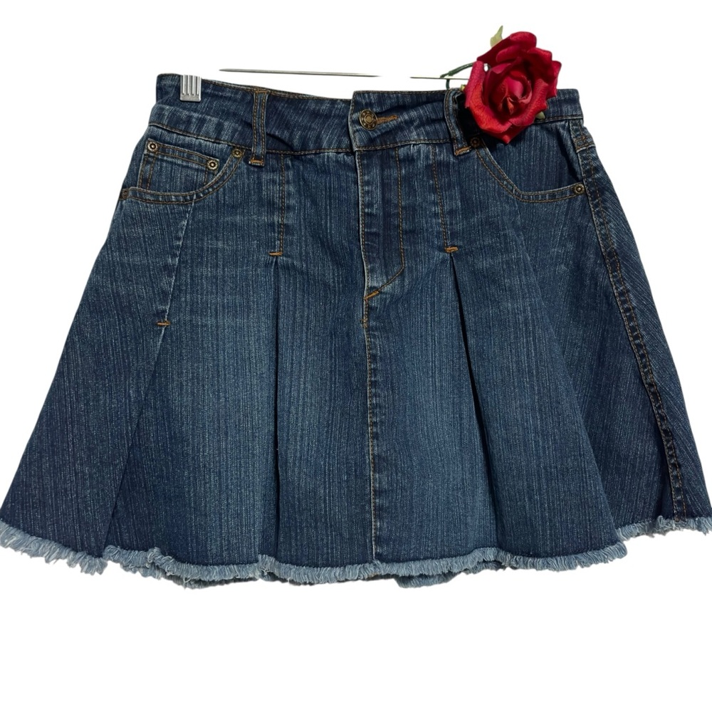 Falls Creek stretch denim blue pleated fringe skorts 14 Girls fairygoth grunge